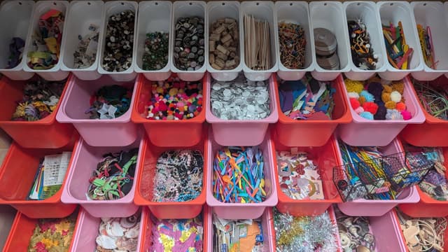Donated craft materials and fabric at The Secondhand Craft Shop, Exeter